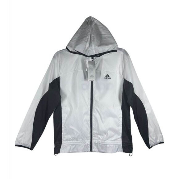Adidas Windbreaker Jacket Women's‎ Small Wind.Rdy White & Black Full-Zip Hooded - Picture 1 of 10